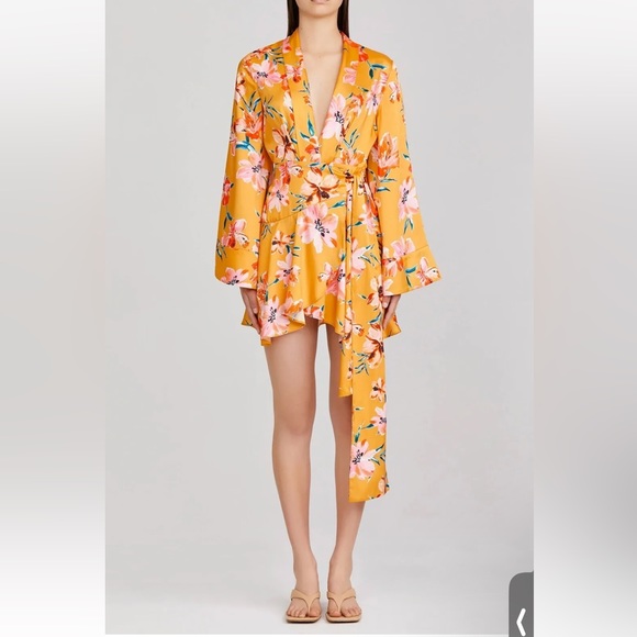 Significant Other Zoe Floral Bell Sleeve Satin Mini Dress 8 - Picture 8 of 9